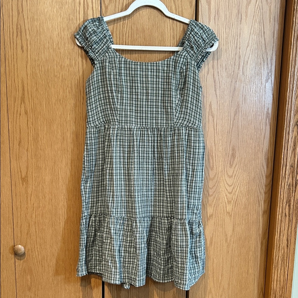 Old Navy Green and White Plaid Mini Dress